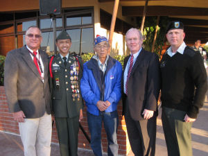 L: Mount Miguel Principal Steve Coover, Cadet First Lieutenant Jorgeo Catolico, WWII Veteran Frank Wada, Superintendent Ralf Swenson, and First Sergeant Bennett