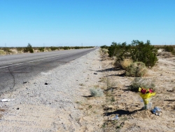 Flowers mark spot along Highway 98 where five people lost their lives.