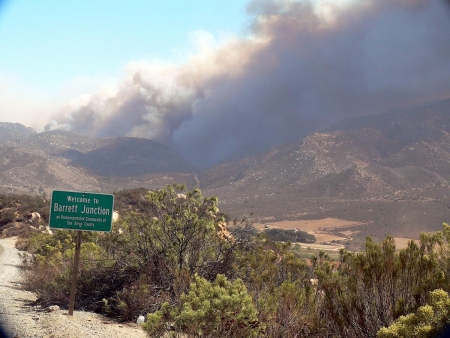 Potrero ablaze, viewed from Barrett Junction, photo by Miriam Raftery