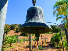 Mission bell in vineyard symbolizes a rebirth of the past, as owners strive to grow a long-forgotten grape prized by the Spanish Padres